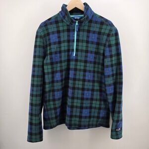 Chubbies Mens Quarter Zip Fleece Pullover Green Blue Plaid Mock Neck Medium